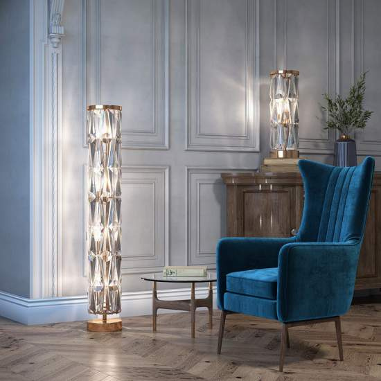 Piantana Contemporanea Puntes Acciaio Oro 8 Luci Diffusori Vetro | Maytoni