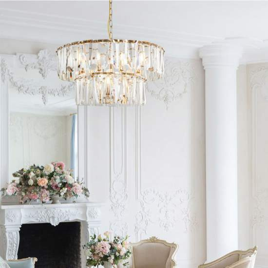 Lampadario Contemporaneo Puntes Metallo Oro 12 Luci Diffusori Vetro MOD043PL-12G