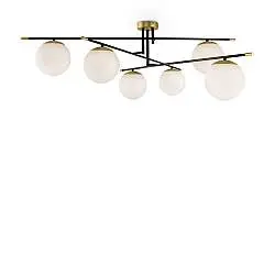 Lampadario Contemporaneo Nostalgia Metallo Oro Opaco 6 Luci Diffusori Bianchi