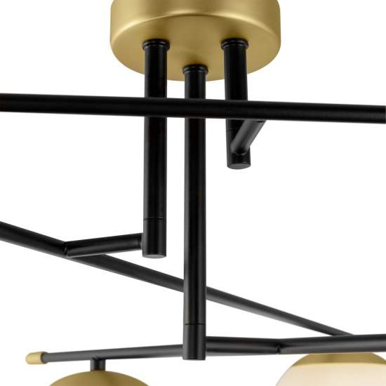 Lampadario Contemporaneo Nostalgia Metallo Oro Opaco 6 Luci Diffusori Bianchi MOD048CL-06G