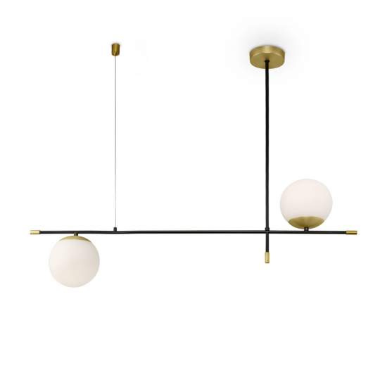 Lampadario Contemporanea Nostalgia Metallo Oro Opaco 2 Luci Diffusori Bianchi MOD048PL-02G