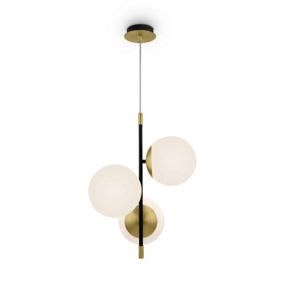 Sospensione Contemporanea Nostalgia Metallo Oro Opaco 3 Luci Diffusori Bianchi MOD048PL-03G