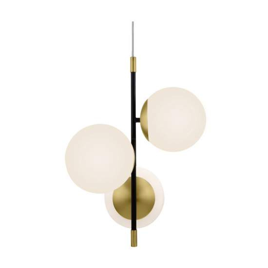Sospensione Contemporanea Nostalgia Metallo Oro Opaco 3 Luci Diffusori Bianchi MOD048PL-03G