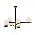 Lampadario Contemporanea Nostalgia Metallo Oro Opaco 6 Luci Diffusori Bianchi MOD048PL-06G