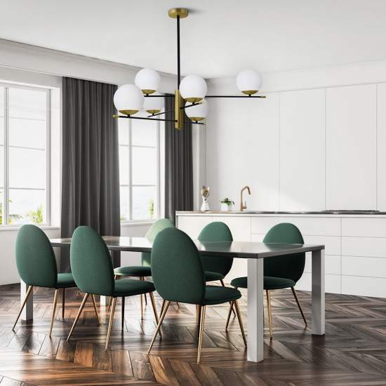 Lampadario Contemporanea Nostalgia Metallo Oro Opaco 6 Luci Diffusori Bianchi MOD048PL-06G