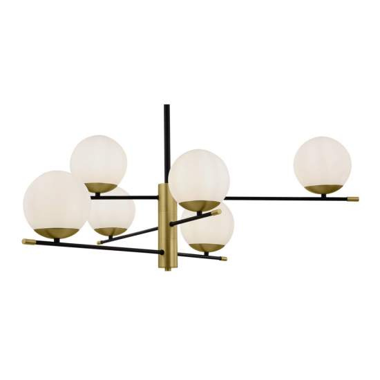 Lampadario Contemporanea Nostalgia Metallo Oro Opaco 6 Luci Diffusori Bianchi MOD048PL-06G
