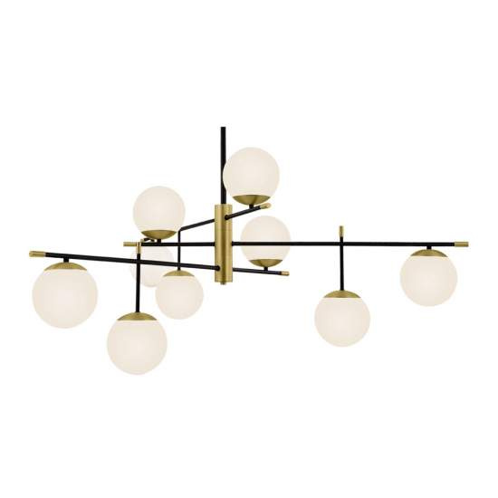Lampadario Contemporanea Nostalgia Metallo Oro Opaco 9 Luci Diffusori Bianchi MOD048PL-09G