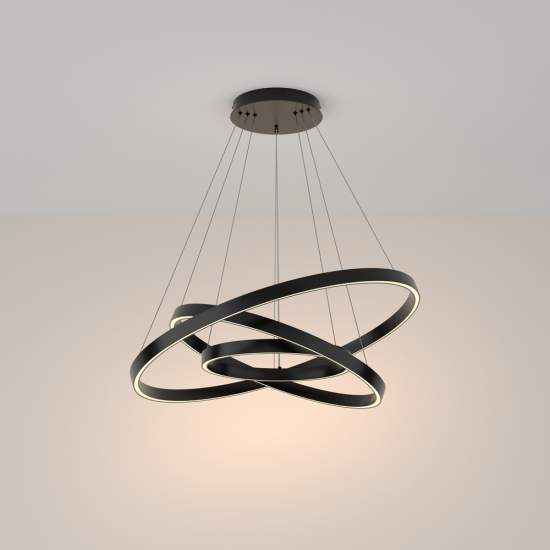 Lampadario A Sospensione Moderno Rim Alluminio Nero Luce Led 115W MOD058PL-L100B3K