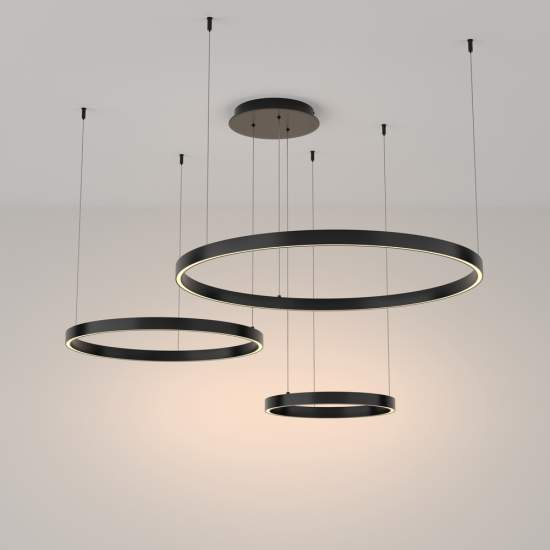 Lampadario A Sospensione Moderno Rim Alluminio Nero Luce Led 115W MOD058PL-L100B3K