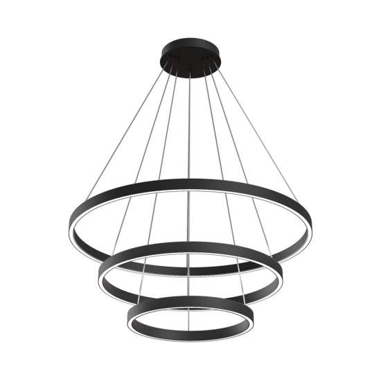Lampadario A Sospensione Moderno Rim Alluminio Nero 3 Luci Led 115W MOD058PL-L100B4K