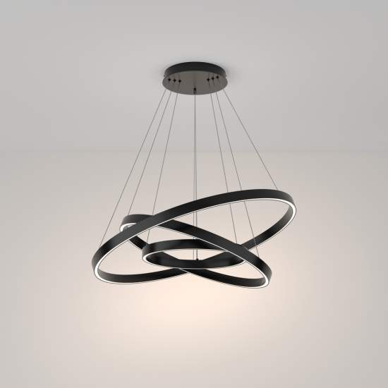 Lampadario A Sospensione Moderno Rim Alluminio Nero 3 Luci Led 115W MOD058PL-L100B4K
