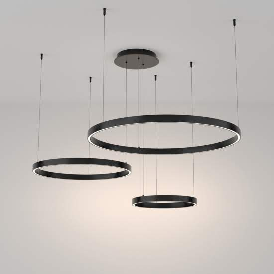Lampadario A Sospensione Moderno Rim Alluminio Nero 3 Luci Led 115W MOD058PL-L100B4K