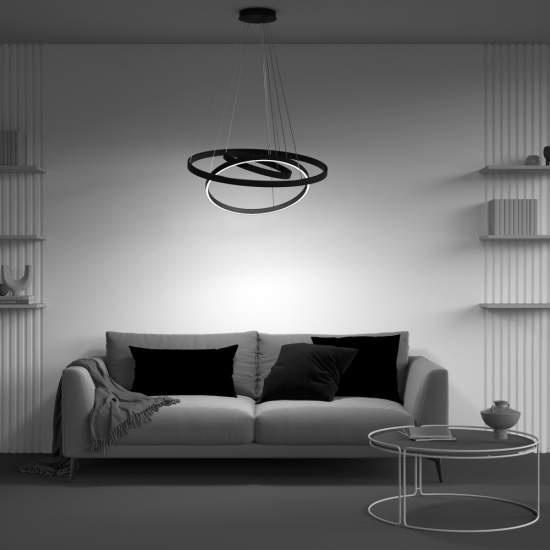 Lampadario A Sospensione Moderno Rim Alluminio Nero 3 Luci Led 115W MOD058PL-L100B4K