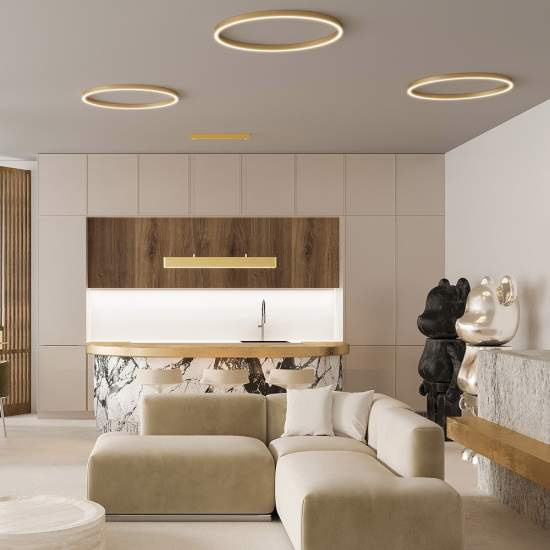 Lampadario A Sospensione Moderno Rim Alluminio Ottone 3 Led 115W MOD058PL-L100BS4K
