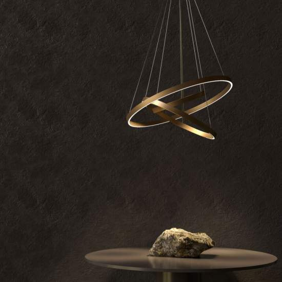 Lampadario A Sospensione Moderno Rim Alluminio Ottone 3 Led 115W MOD058PL-L100BS4K
