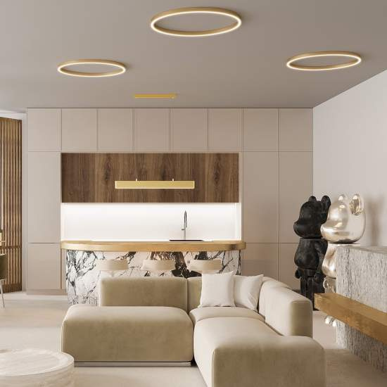 Lampadario A Sospensione Moderno Rim Alluminio Ottone 3 Led 115W MOD058PL-L100BS4K