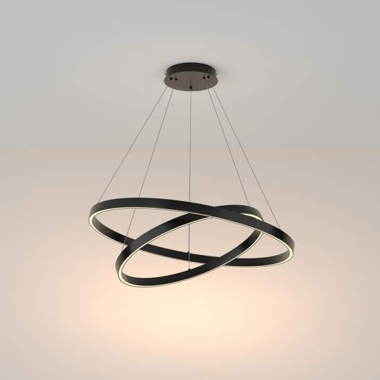 Lampadario A Sospensione Moderno Rim Alluminio Nero 2 Luci Led 88W MOD058PL-L74B3K