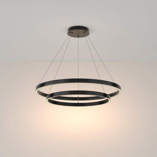 Lampadario A Sospensione Moderno Rim Alluminio Nero 2 Luci Led 88W MOD058PL-L74B3K