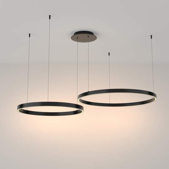 Lampadario A Sospensione Moderno Rim Alluminio Nero 2 Luci Led 88W MOD058PL-L74B3K