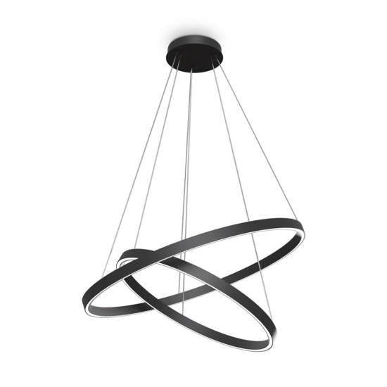 Lampadario A Sospensione Moderno Rim Alluminio Nero 2 Led 88W MOD058PL-L74B4K