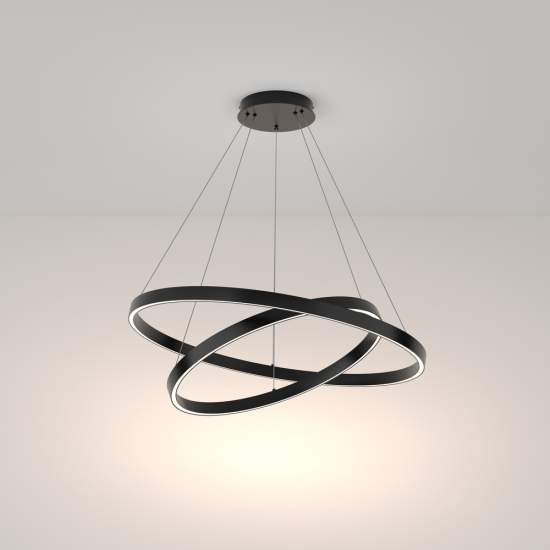 Lampadario A Sospensione Moderno Rim Alluminio Nero 2 Led 88W MOD058PL-L74B4K