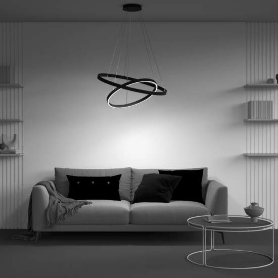 Lampadario A Sospensione Moderno Rim Alluminio Nero 2 Led 88W MOD058PL-L74B4K
