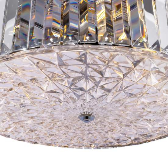 Lampadario Contemporaneo Recinto Metallo Cromo 8 Luci Diffusori Vetro Trasp. MOD080CL-08CH