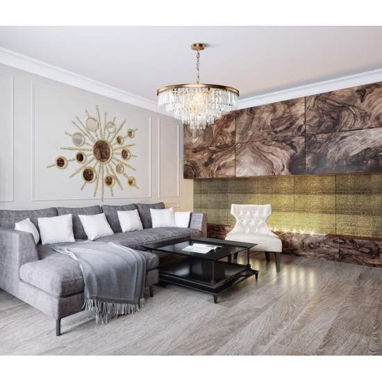 Lampadario Contemporaneo Revero Metallo Ottone 12 Luci Diffusori Vetro MOD085PL-12BS
