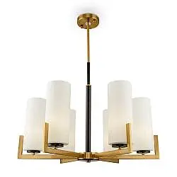 Lampadario Contermporaneo Fortano 6 Luci Metallo Ottone Diffusori Vetro Bianchi