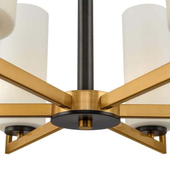 Lampadario Contermporaneo Fortano 6 Luci Metallo Ottone Diffusori Vetro Bianchi MOD089PL-06BS
