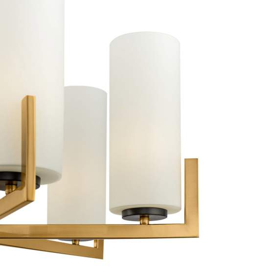Lampadario Contermporaneo Fortano 6 Luci Metallo Ottone Diffusori Vetro Bianchi MOD089PL-06BS
