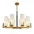 Lampadario Contermporaneo Fortano 8 Luci Metallo Ottone Diffusori Vetro Bianchi MOD089PL-08BS