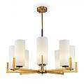 Lampadario Contermporaneo Fortano 8 Luci Metallo Ottone Diffusori Vetro Bianchi MOD089PL-08BS