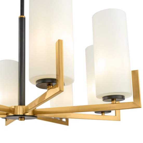 Lampadario Contermporaneo Fortano 8 Luci Metallo Ottone Diffusori Vetro Bianchi MOD089PL-08BS