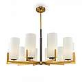 Lampadario Contermporaneo Fortano 10 Luci Metallo Ottone Diffusori Vetro Bianchi MOD089PL-10BS