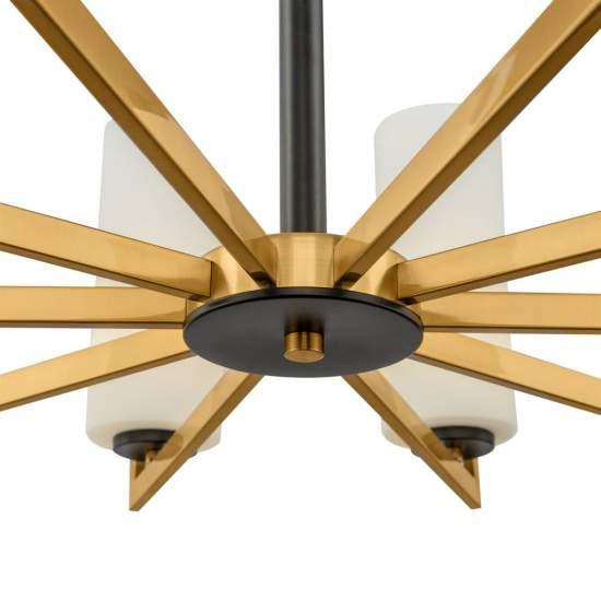 Lampadario Contermporaneo Fortano 10 Luci Metallo Ottone Diffusori Vetro Bianchi MOD089PL-10BS