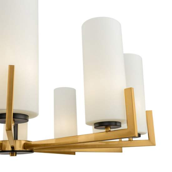 Lampadario Contermporaneo Fortano 10 Luci Metallo Ottone Diffusori Vetro Bianchi MOD089PL-10BS