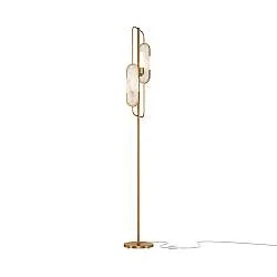 Piantana Contemporanea Marmo Metallo Oro 2 Luci Diffusori Pietra Bianca