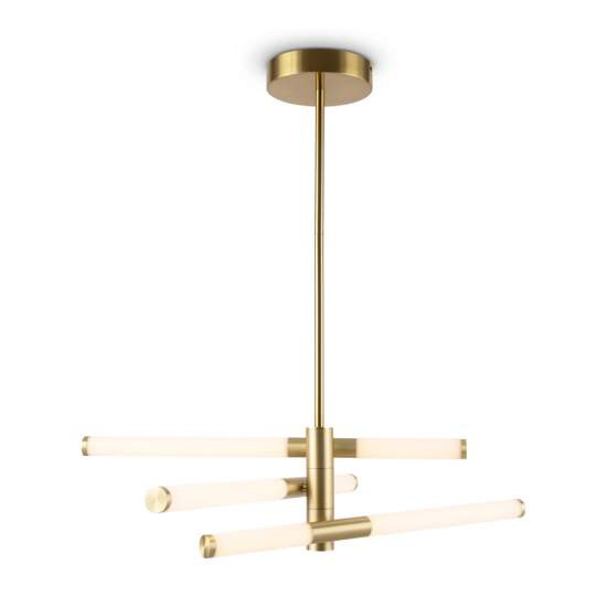 Lampadario A Sospensione Moderno Axis Alluminio Oro Acrilico 3 Luci Led 28W MOD106PL-L28G3K
