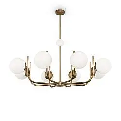Lampadario Contemporaneo Rendez-Vous Metallo Ottone 8 Luci E Diffusori Bianchi