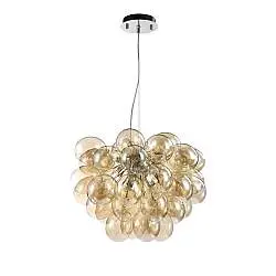 Lampadario Contemporaneo Balbo Metallo Nichel 8 Luci Diffusori Cognac