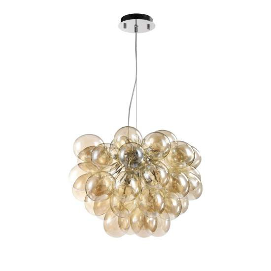 Lampadario Contemporaneo Baldo Metallo Nichel 8 Luci Diffusori Cognac MOD112-08-G
