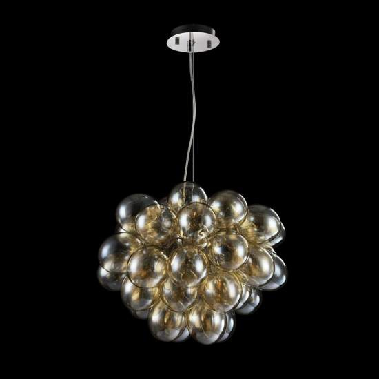 Lampadario Contemporaneo Baldo Metallo Nichel 8 Luci Diffusori Cognac MOD112-08-G