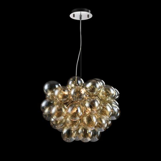Lampadario Contemporaneo Baldo Metallo Nichel 8 Luci Diffusori Cognac MOD112-08-G