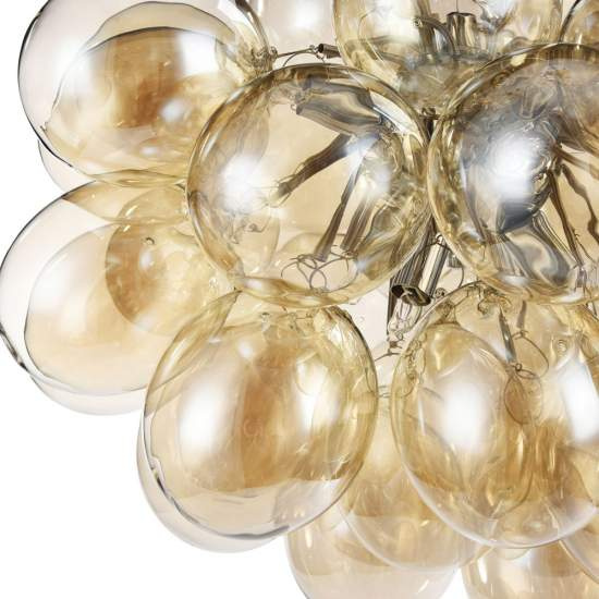Lampadario Contemporaneo Baldo Metallo Nichel 8 Luci Diffusori Cognac MOD112-08-G