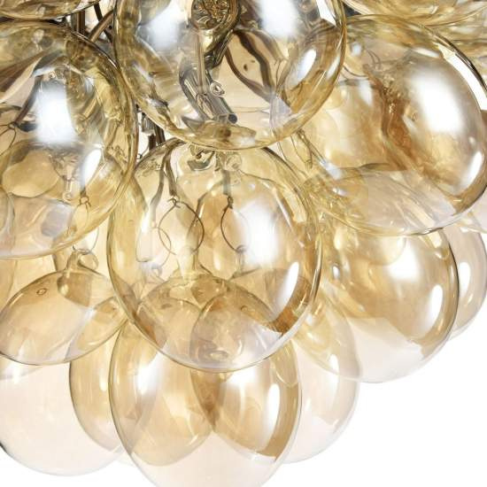Lampadario Contemporaneo Baldo Metallo Nichel 8 Luci Diffusori Cognac MOD112-08-G