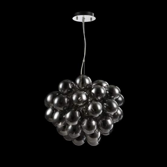 Lampadario Contemporaneo Baldo Metallo Nichel 8 Luci Diffusori Fume MOD112-08-N