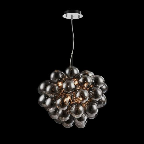Lampadario Contemporaneo Baldo Metallo Nichel 8 Luci Diffusori Fume MOD112-08-N