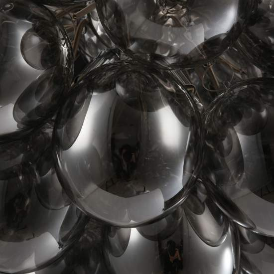 Lampadario Contemporaneo Baldo Metallo Nichel 8 Luci Diffusori Fume MOD112-08-N