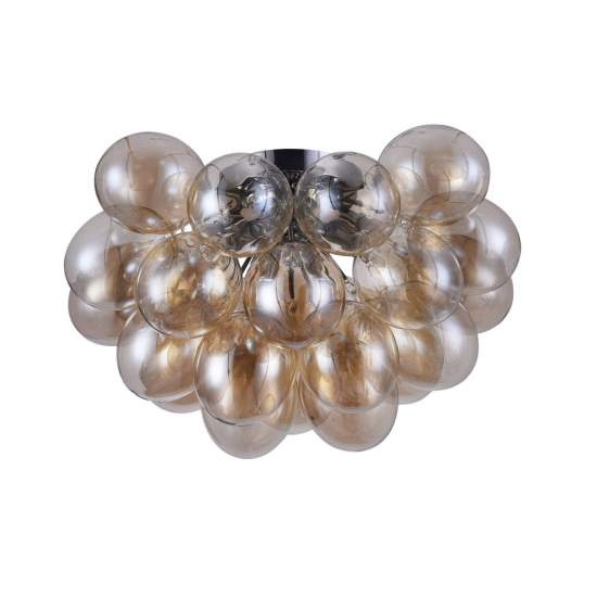 Plafoniera Contemporanea Baldo Metallo Nichel 8 Luci Diffusori Cognac MOD112CL-08G